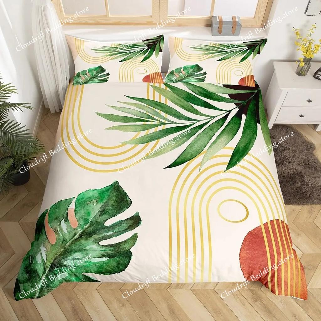 Dekbedovertrek met palmbladeren Monstera blad dekbedovertrekken Tropische groene bladeren Beddengoedset Wit marmer dekbedovertrek Voor mannen vrouwen