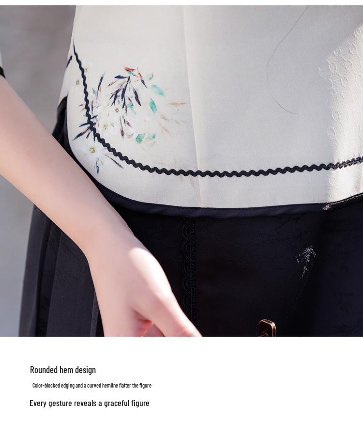 Women's Slim Fit Hanfu Style Tea Suit Set with Frog Button & Hand-Painted Print