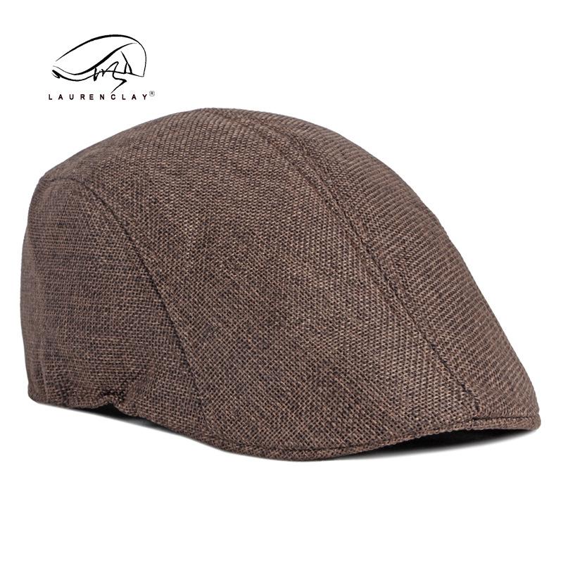 Pánský jednoduchý lehký plátový baret s imitací konopí, britský retro letní prodyšný kachní jazyk vpředu, klobouk pro seniory