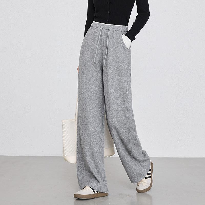Women's High Rise Drawstring Wide Leg Sweatpants Loose Fit Curved Pants 2025 Winter Fleece Lined Casual Trousers
