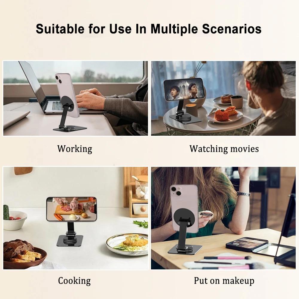 Folding Phone Holder Desktop Magnetic Phone Stand 360° Rotation Desktop Cell Phone Stand For iPhone 16 15 14 13 12 Pro Max Mount