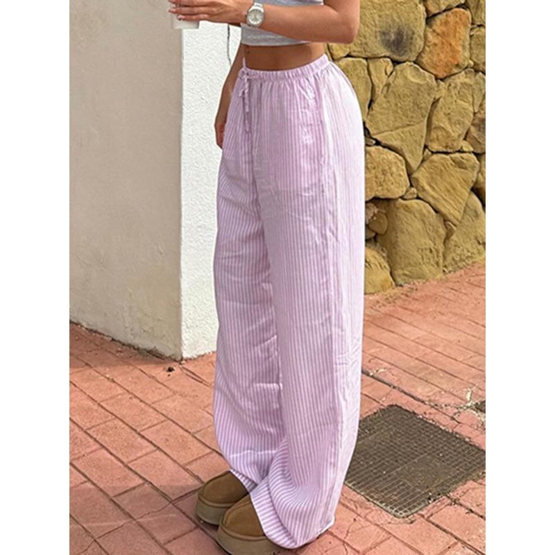 Pantalons Amples Rayés Streetwear Jogging à Lacets Mode Y2K Pantalons Baggy Esthétique Basique Années 90 Jolis Bas
