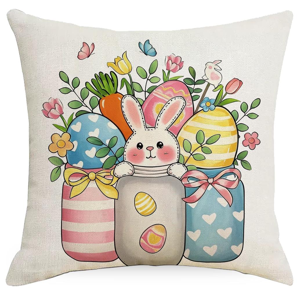 Easter Truck Easter Eggs Bunny Letter Pattern Line Print Home Sofa Decoration Cushion Cover