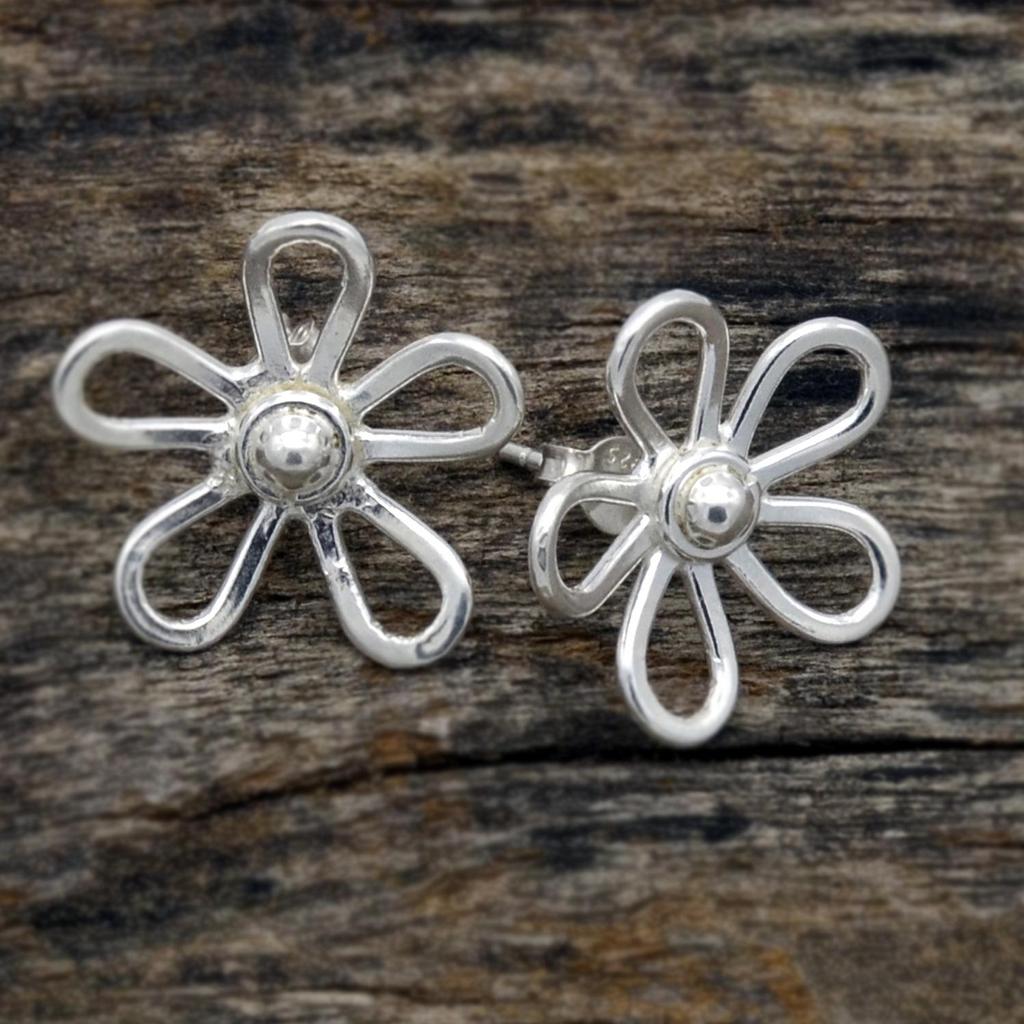 Minimalist Flower Studs Earrings Sterling Silver Woman Jewelry, Artisan Birth Flower Dainty Earrings,