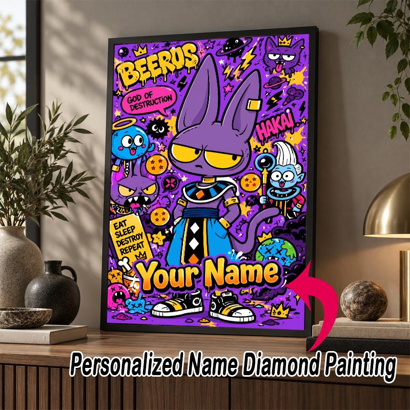 Personalized Beerus Diamond Art Custom Name 5D Diamond Painting Full Drill DIY Craft