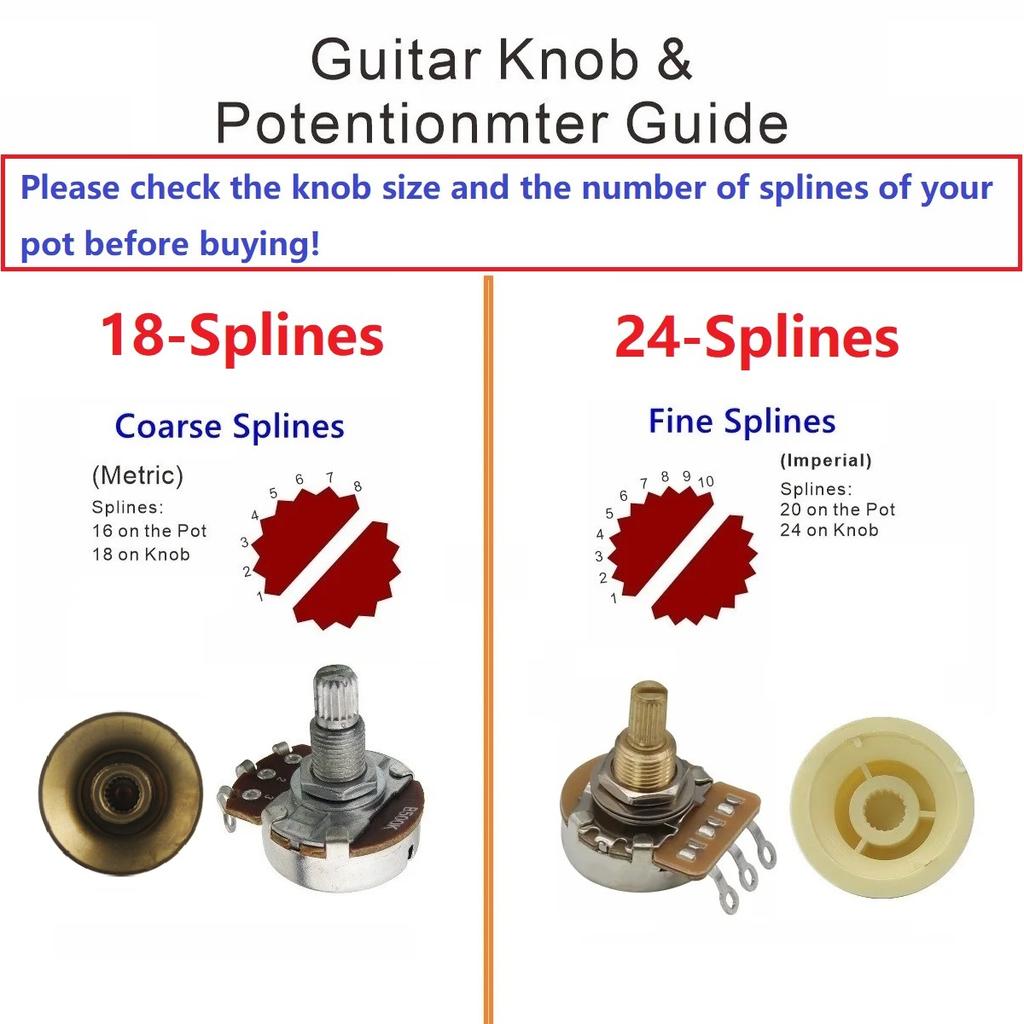 FLEOR 4pcs 2T2V Vintage LP Guitar Volume Tone Control Knobs 18-Splines with Aluminum Top Electric Guitar Parts