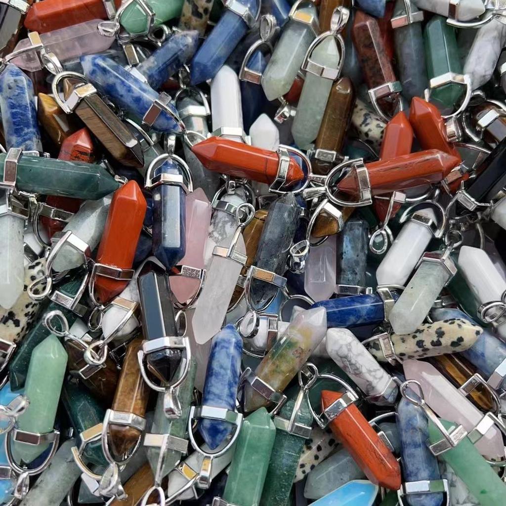 Agate Bullet & Rose Quartz Double Point Pendant Necklace