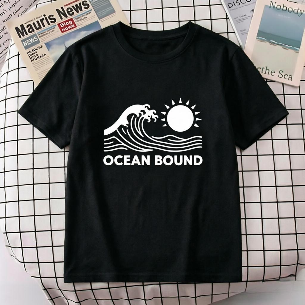 Unisex 100 Cotton TShirt Ocean Bound Retro Wave Sun Graphic Print Oversize Casual Beach Short Sleeve Tee S