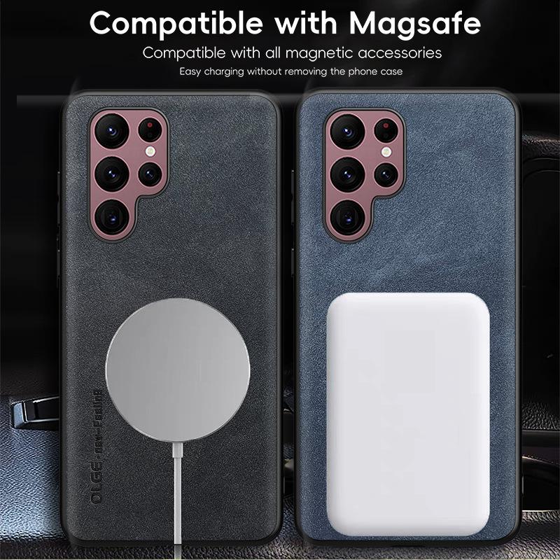 Hülle für Samsung S26 S25 S24 S23 S22 S21 S20 plus ultra Neue magnetische Saug-Schutzhülle aus Schafsleder Kabelloses Laden schlicht