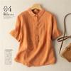 Solid Color Short-Sleeve Pullover Linen Shirt for Women, Vintage Hong Kong Style Cotton-Linen Blouse, 2026 Spring/Summer New Arrival