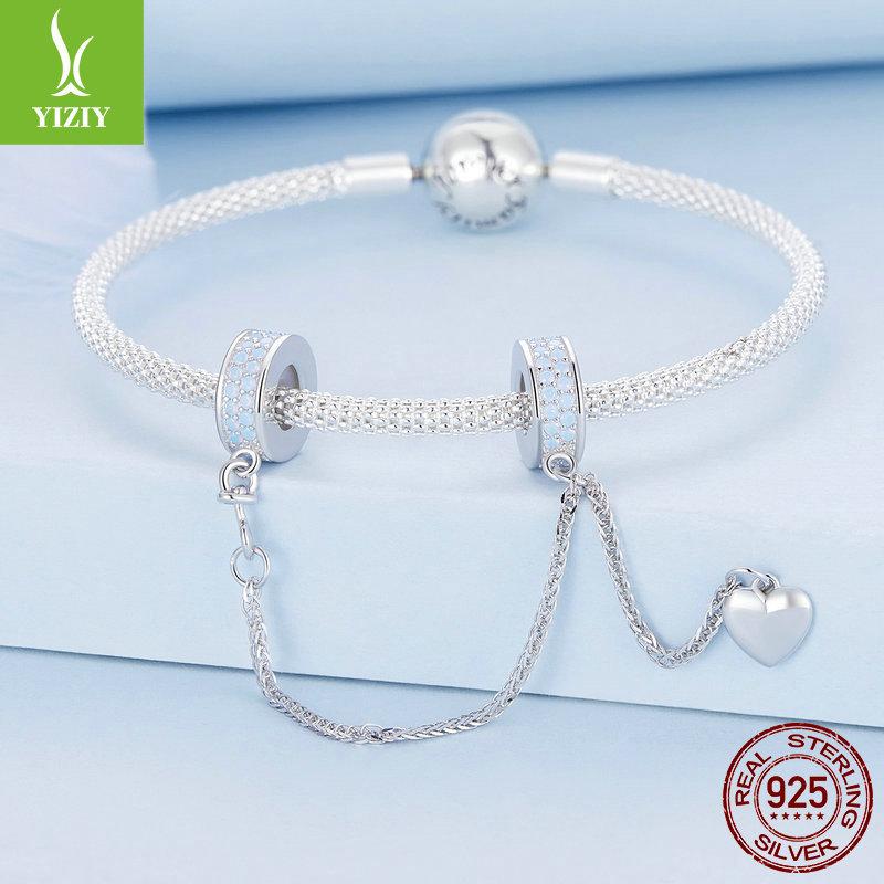 Heart-Shaped Fringed Silicone Positioning Safety Chain, Exquisite Nano Opal S925 Silver Bracelet String Decoration
