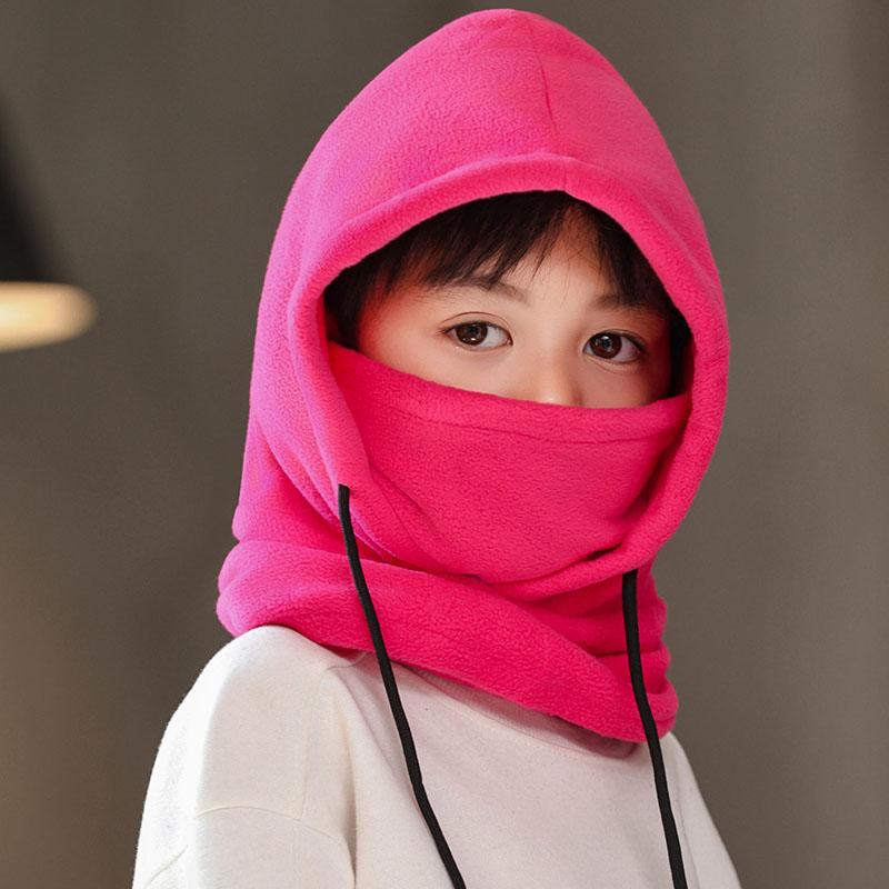 Winter Fleece Kinder Sturmhaube Mütze Outdoor Winddichte Fahrradkappe für Kinder Junge Mädchen Einfarbig Dick Warm Kapuzenmütze Schal