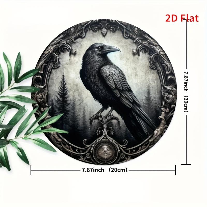 Vintage Crow Wreath Round Aluminum Sign
