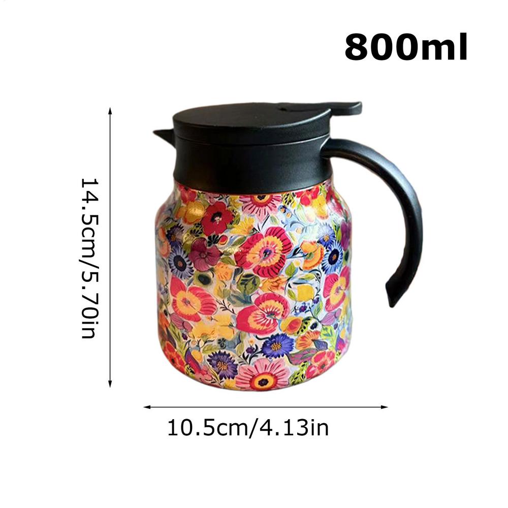 Retro Blommig Tekanna Rostfritt Stål Tekanna Droppsäker Tekanna Kökstekanna med Teinfuser för Hem och Matsal