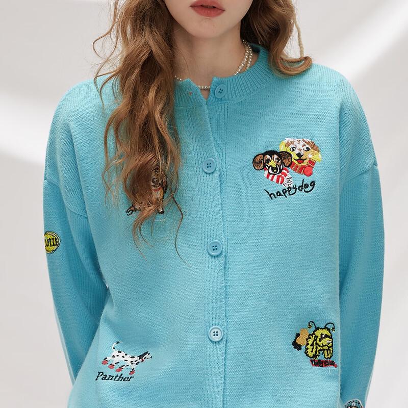 UNIFREE Women's Puppy Embroidered Knit Cardigan