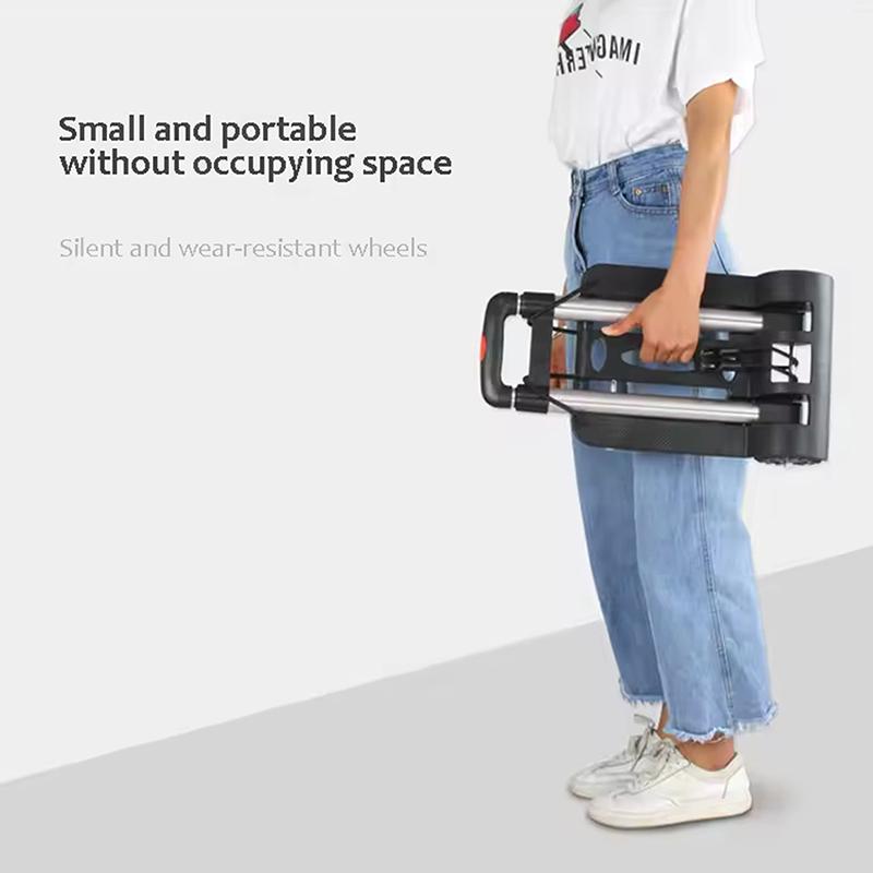 Cărucior pliabil cu 4 roți, cărucior de cumpărături, cărucior pentru alimente, cărucior pentru bagaje, aliaj de aluminiu, mic, ușor, cărucior manual pliabil