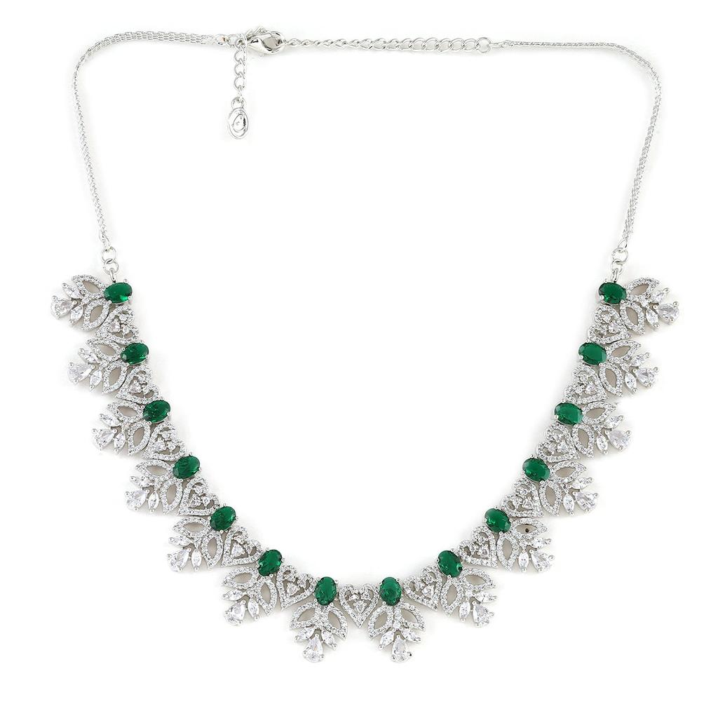 Ensemble de colliers de créateur Estele plaqué rhodium CZ Green Glory Green Stones pour femmes