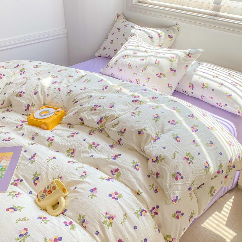 Class A maternal and infant grade super soft washed cotton bed sheet 4pcs set bed hat quilt cover student dormitory single