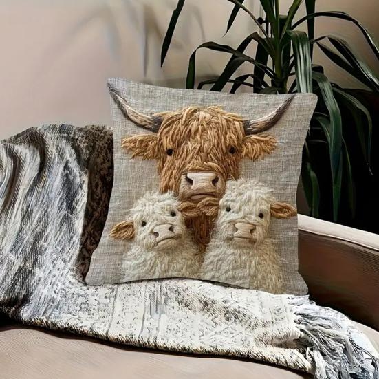 Highland Cow Pillow Cover Cute Cow Pattern Pillowcase with Hidden Zipper Home Decor Throw Pillow Case for Farmhouse Living Room Bedroom Sofa