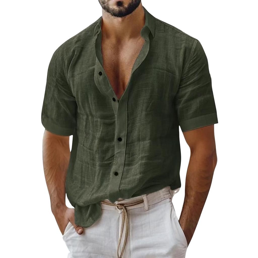Men's Summer Solid Color Lapel Short-sleeved Shirt Men's Casual Fashion Short-sleeved Shirt