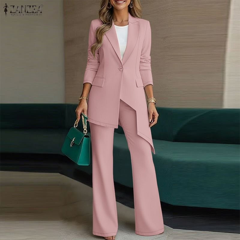 ZANZEA Women Long Sleeve Cardigan Blouse and Pants Casual Two Piece Suit Sets