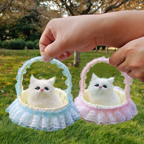 Simulation Cat Model Vivid Sounding Kitten Doll Lovely Miniature Figurine Decoration Faux Fur 3D Animal Figure Basket Model Car Ornament Craft Gift