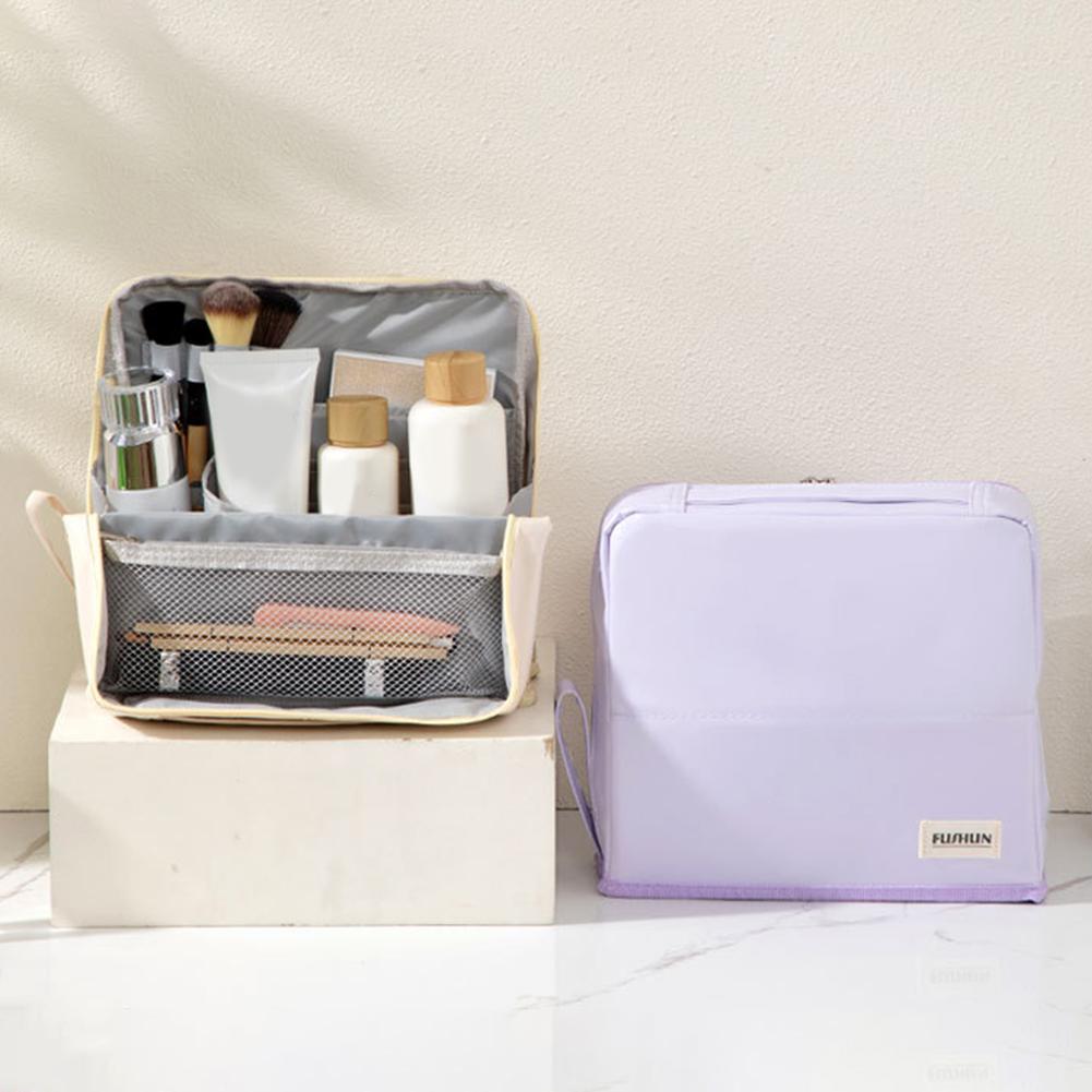 Standing Travel Makeup Bag for Women with Compartments Skincare Brush Organizer Pouches Makeup Organizer Portable Toiletry Bag