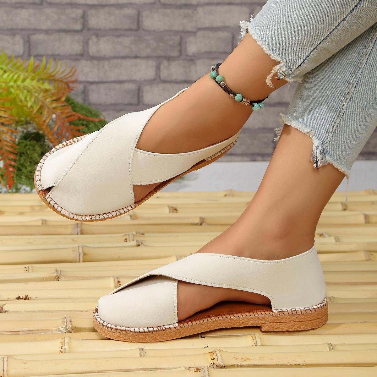 

Fashion New fashionable bow-toe hollow beach sandals for women, summer French retro flat outerwear bag and flip-flops 36 белый