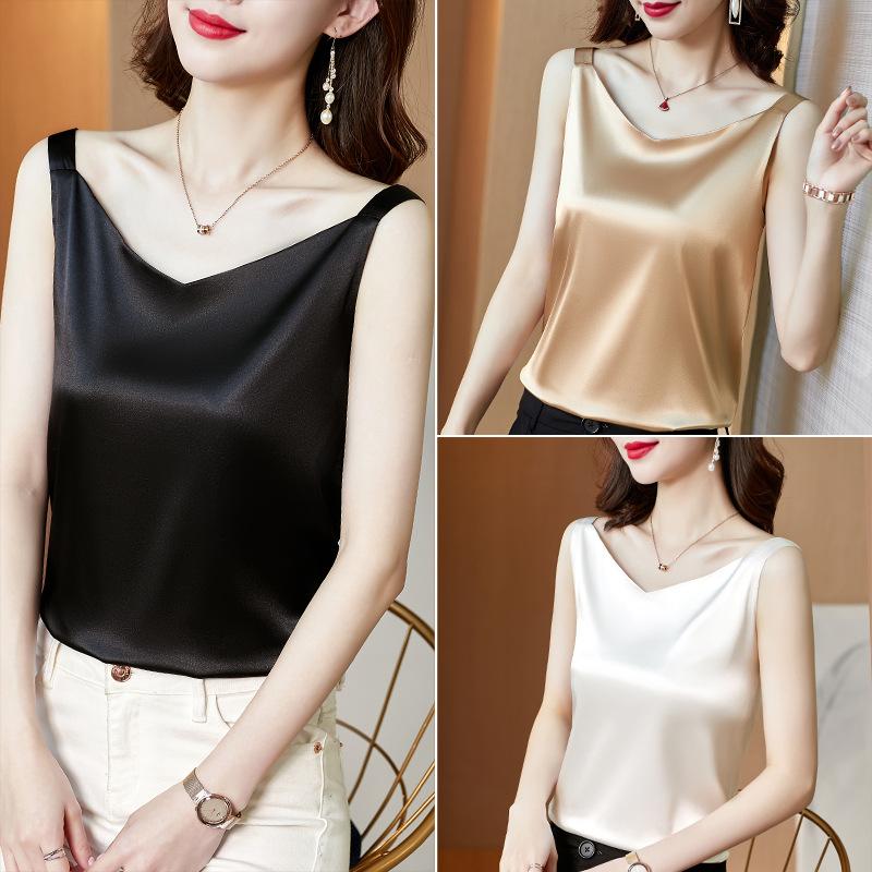 Summer Silk Women Blouses Shirt Woman Satin Blouse Tops Women Satin Lace Embroidery Blouse Top Woman V-neck Printing Shirts Tops