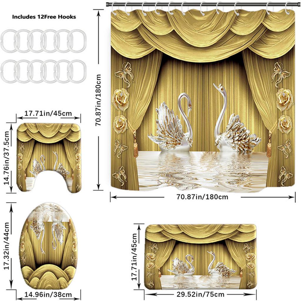 Vodotěsná sada sprchových závěsů s 12 háčky Toaletní potahy Sedák Koberečky do koupelny protiskluzové Koberec Závěs pro okna