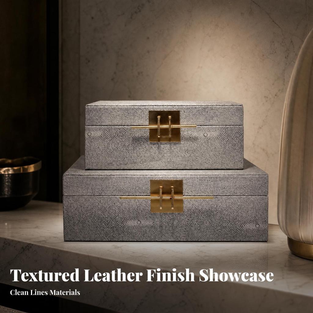 2 Pieces Leather Jewelry Box Decorative with Hinged Lid Textured