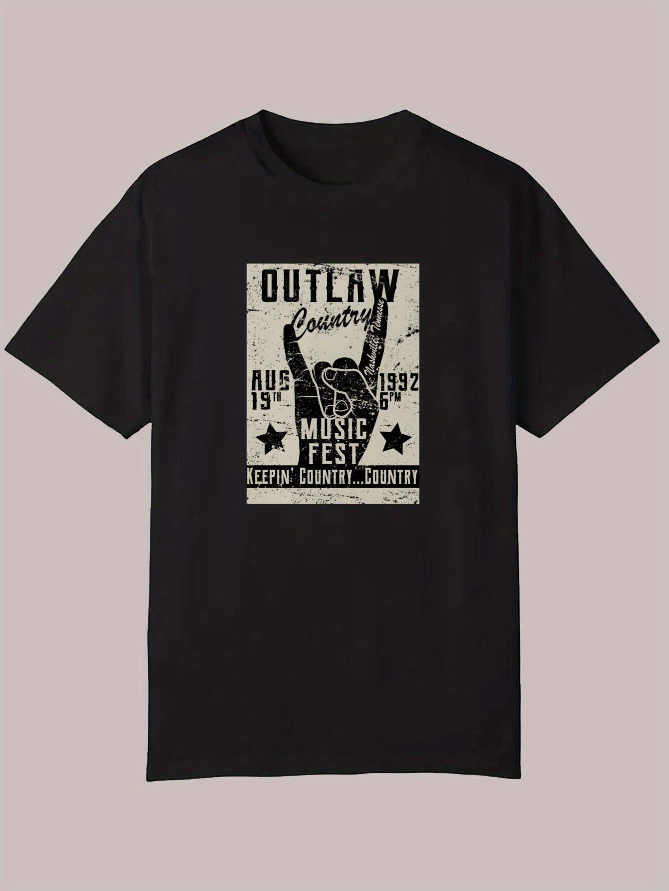 Outlaw Country Music Fest Graphic T-shirt - Black Casual Crew Neck Tee with Keepin It Country Design XXXL
