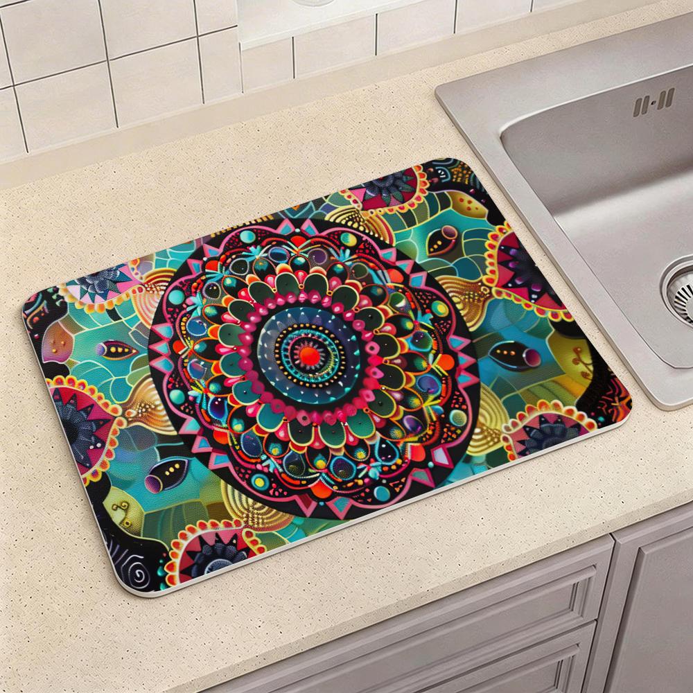 Pattern F-Foreign Pattern Floor Mat Eco Diatomite Antibacterial Odor-Resistant Floor Mat & Drain Pad for Kitchen & Bathroom