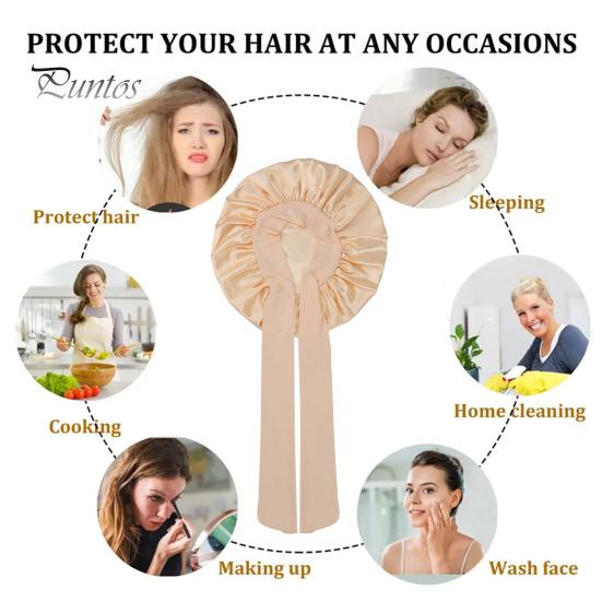 Women Nightcap Satin with Adjustable Elastic Tie Band Hair Protection Bathing Makeup Exercise Hat Sleeping Bonnet Night Sleep Shower Cap