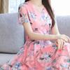 Letní dámské šaty Pas úzký Krátký rukáv Květinový potisk Midi šaty Streetwear na párty