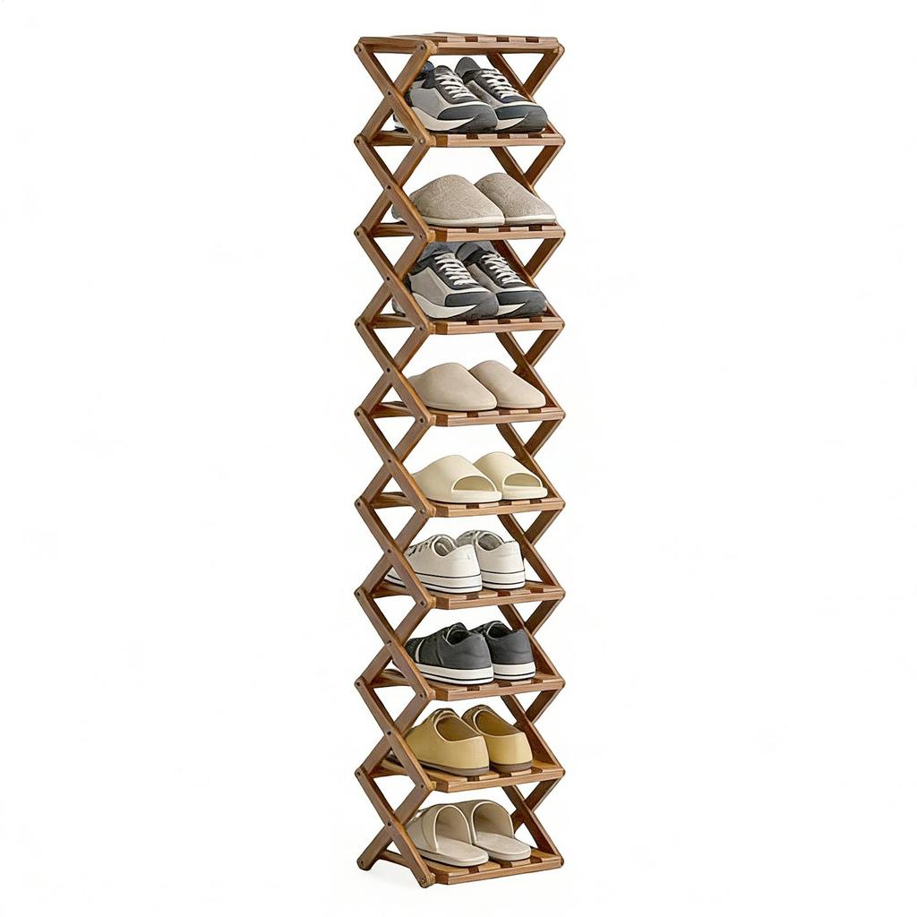 10 Layer Bamboo Shoe Rack Wooden Foldable Storage Shelf Large Capacity Standing Shoe Rack Organizer For Living Room Hallway