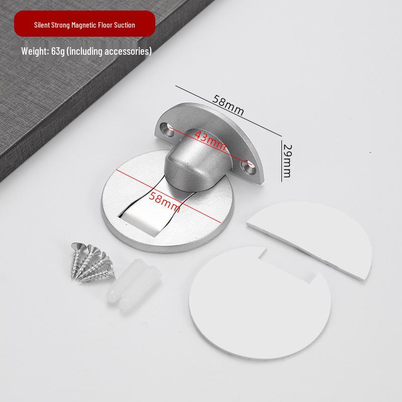 Aluminum Alloy Magnetic Door Stopper, Hole-Free, Anti-Collision Floor Mount for Bedroom/Bathroom.