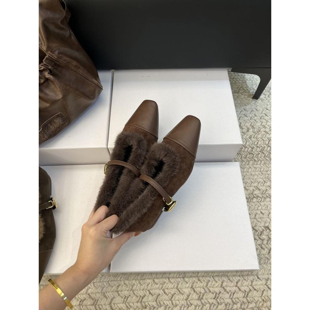 French Thick Heel Plush Shoes Mary Jane Single Shoes Women's Evening Shoes 2025 New Autumn and Winter Warm Cotton Shoes