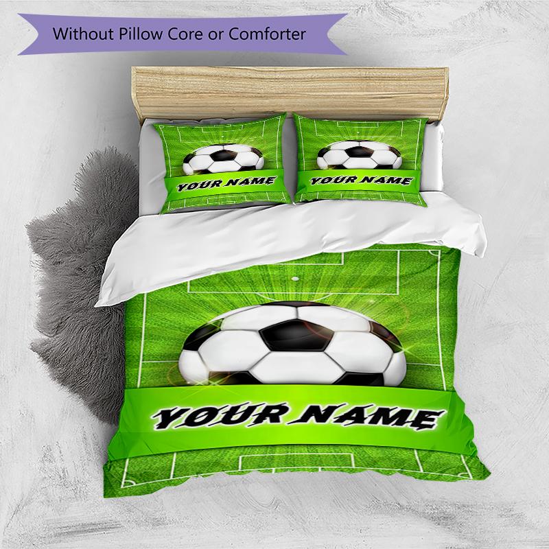3PC Custom Name Soccer Ball Field Bedding Set Duvet Cover Closure Includes 1 Duvet Cover & 2 Pillowcases for Bedroom