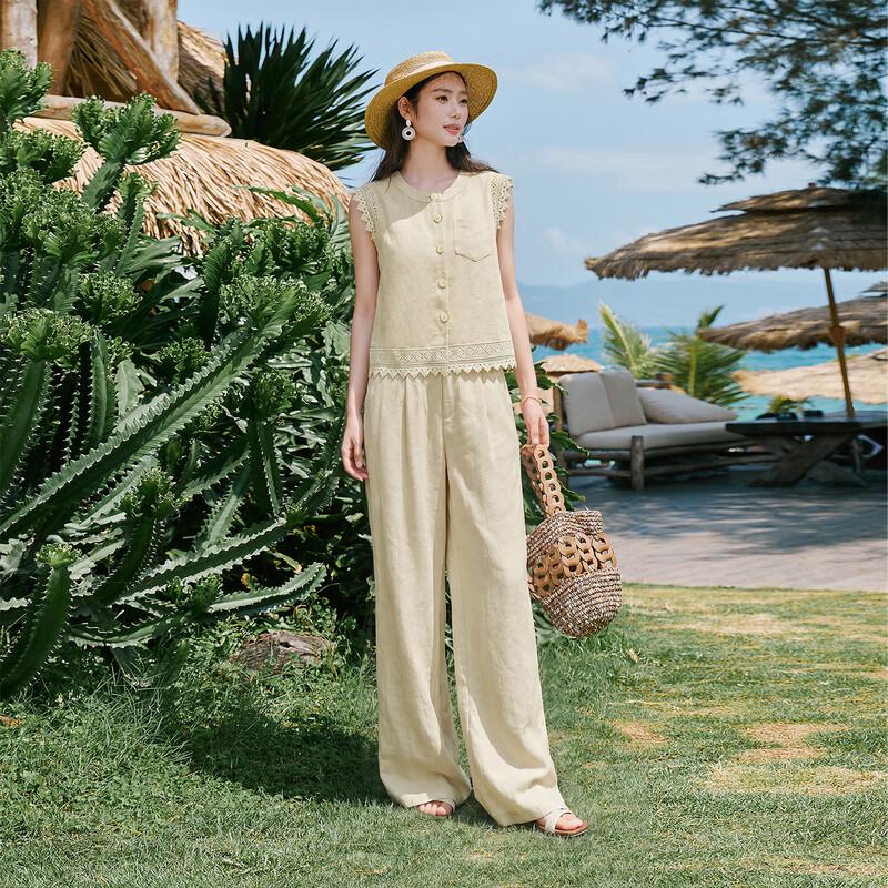 Women's Linen Blend Sleeveless Top & Wide Leg Pants Set