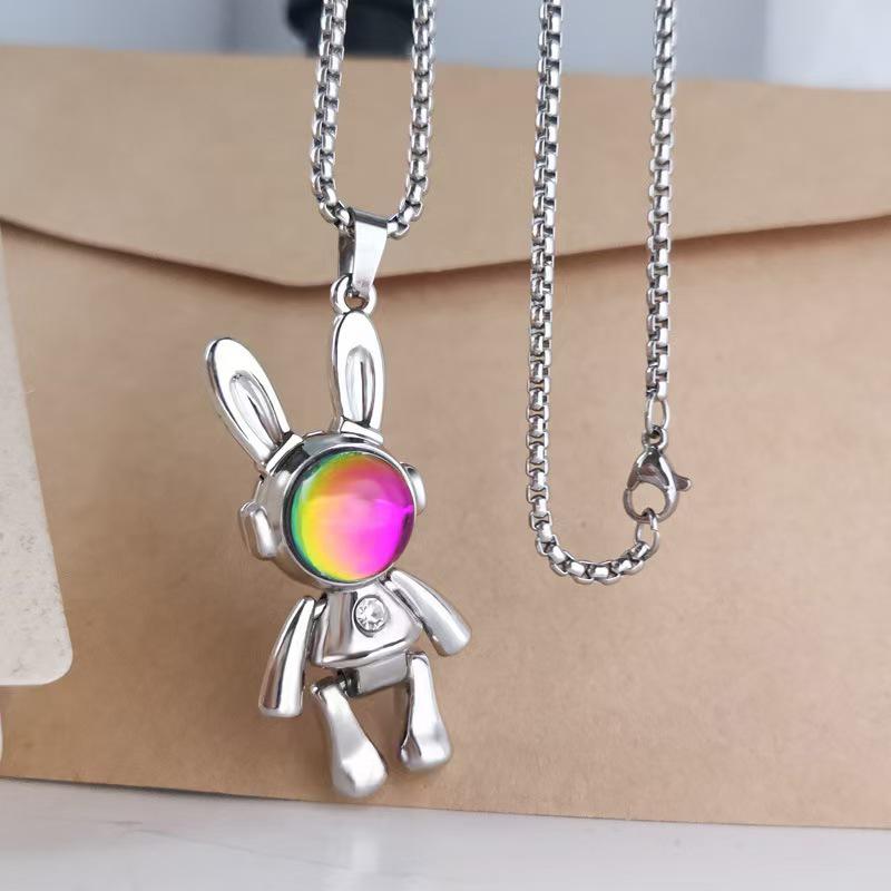 2025 Colorful Movable Mechanical Rabbit Pendant Necklace for Men & Women - Hip Hop Sweater & Hoodie Chain
