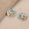 Creative Retro Silvery Disc Shaped Pendant Earrings With Bird Design Earrings For Daily Parties And Personalized Accessories