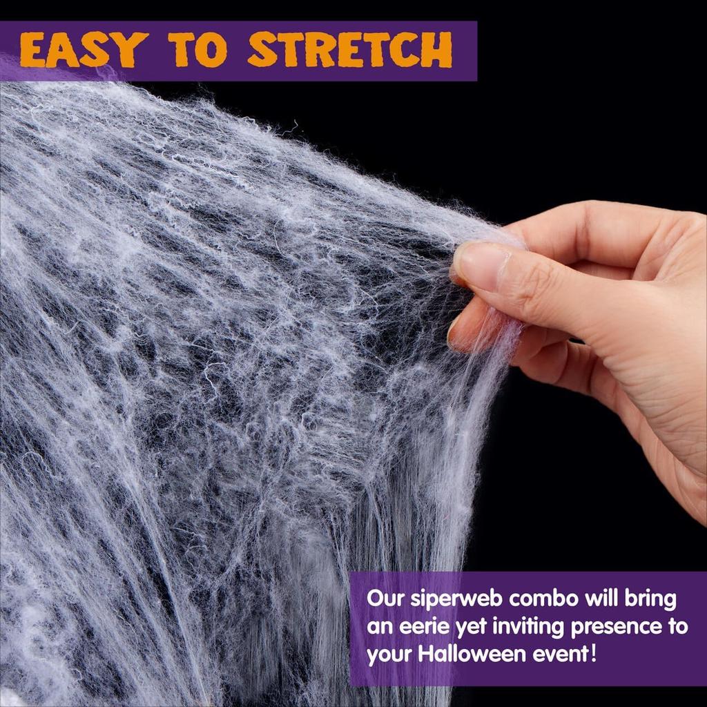 JOYFY Halloween 59‘’ Giant Spider with Spider Web Outside Decor Triangular Spiderweb 16.4 X 15.7 Ft and Stretchy Cobweb 100g