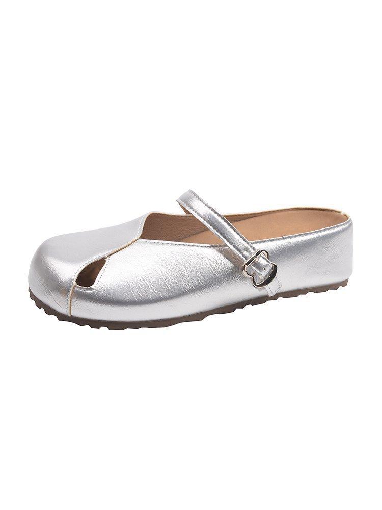 

[Uncle Shoes] Inner heightening bag head half slippers Women s summer outer thick-soled half slippers Silver Birkenstock Mary Jane shoes 34 серебряный