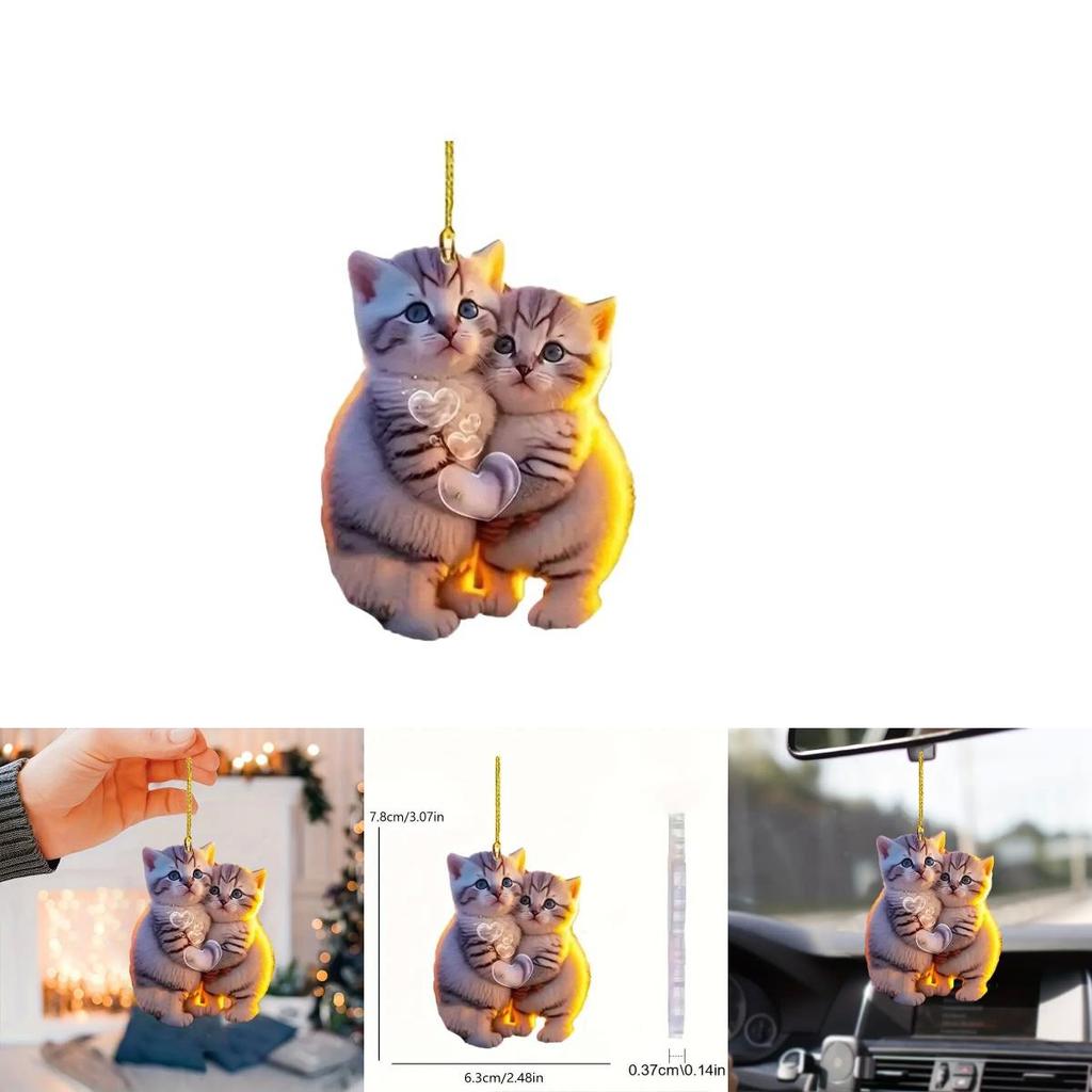 New 2d Acrylic Couple Cat Hanging Ornament Car Interior Decoration Keychain Gift