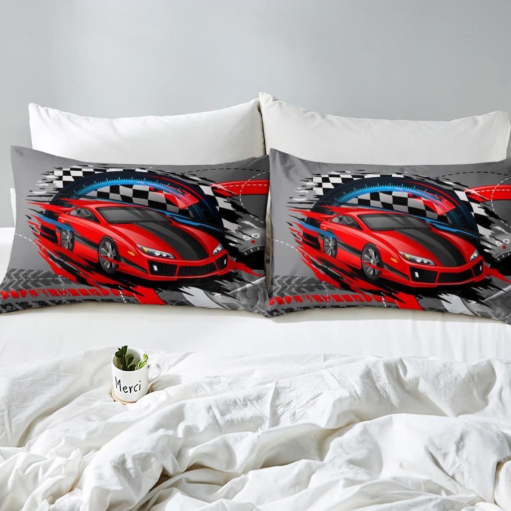 Red Cool Racing Car Three-Piece Quilt Cover Digital Printing Bedding Set Bed Cover