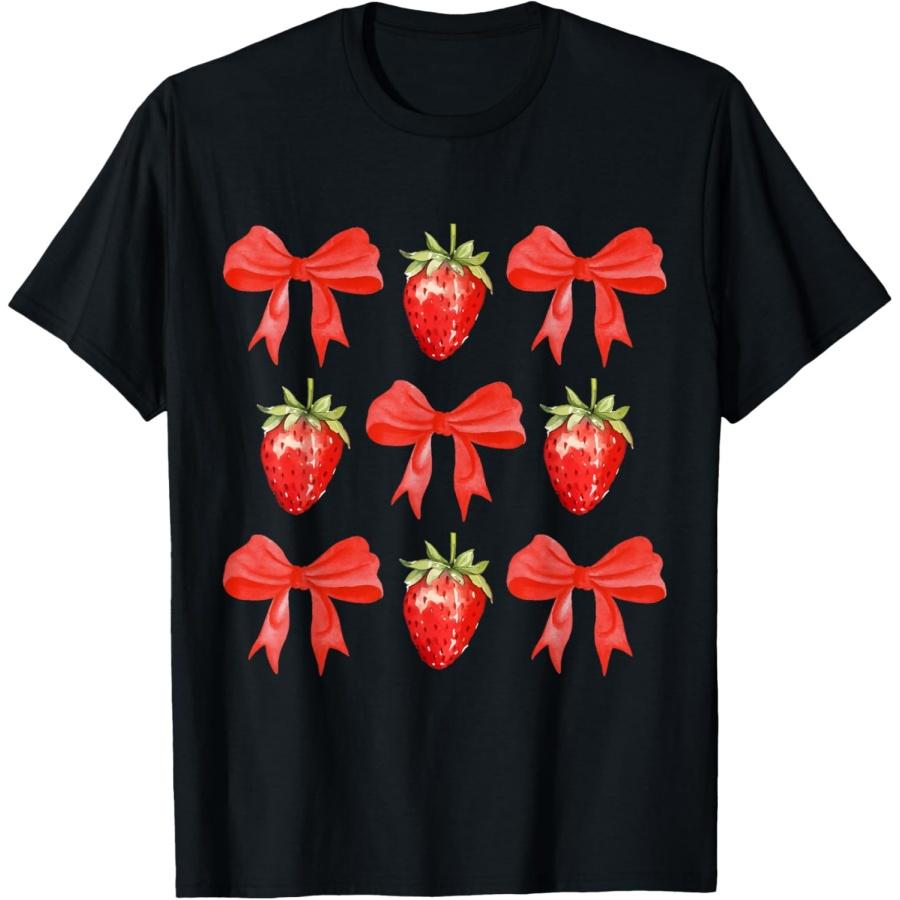 

Cute Coquette Bow Strawberry For Girls Teens Women Berry T-Shirt XXXXXL чорний