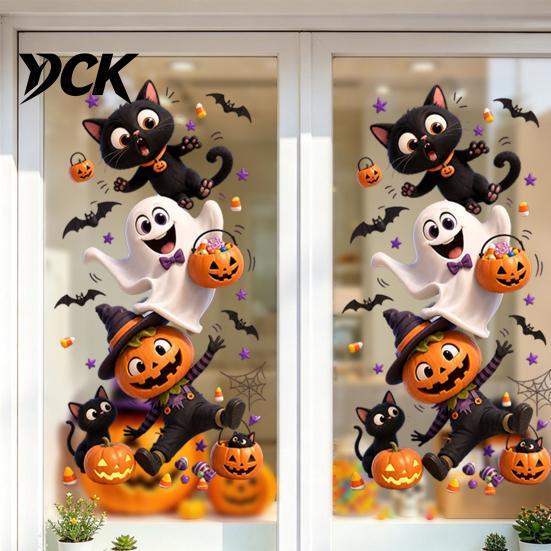 Easy Apply Home Decor Stickers Halloween Window Clings,PVC Waterproof Static Decals, Removable Festive Wall Stickers, Flexible Coverings Animals/Ghost