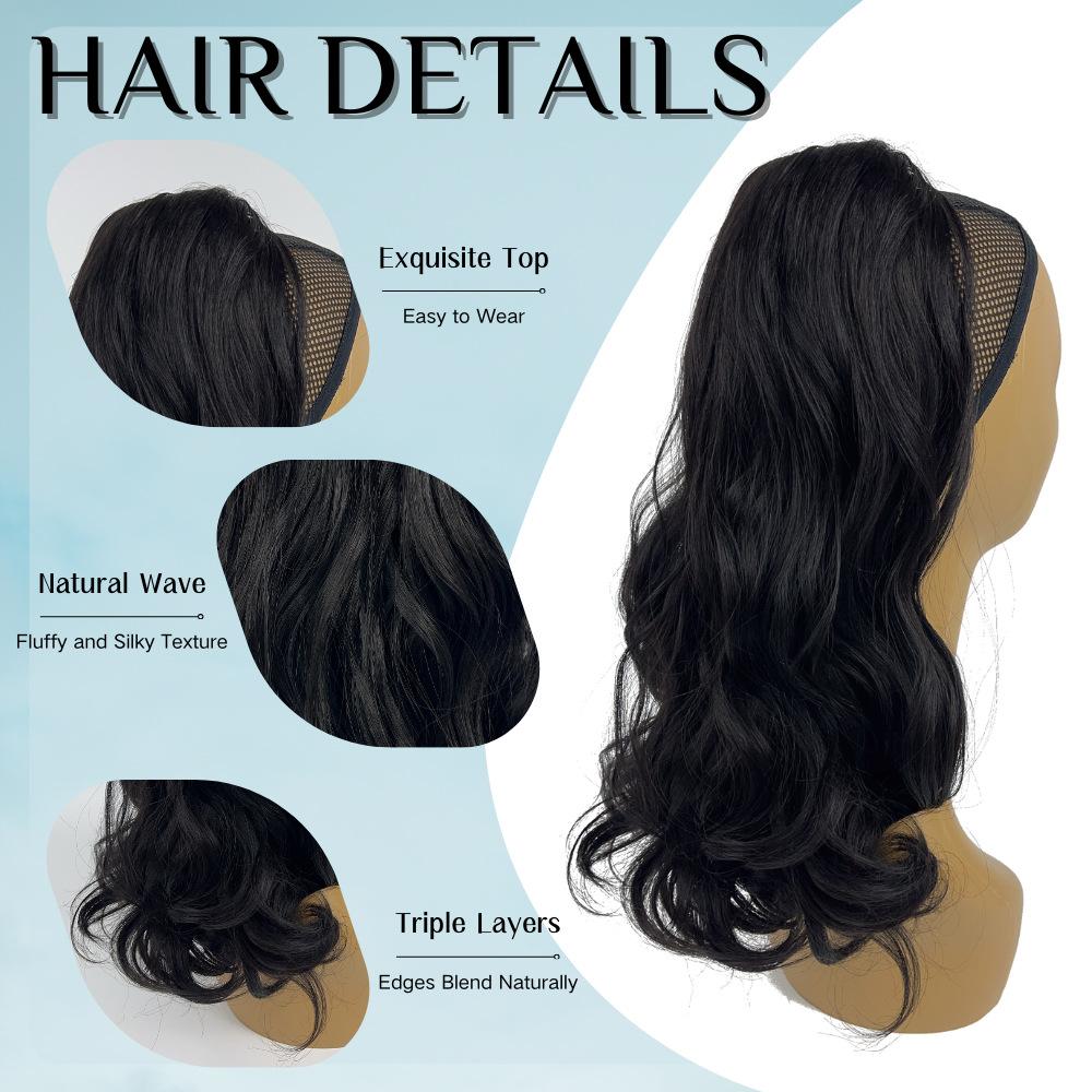 Wig Ponytail Big Wave Elastic Mesh Drawstring Net Pocket Synthetic Curly Hair High Temperature Silk