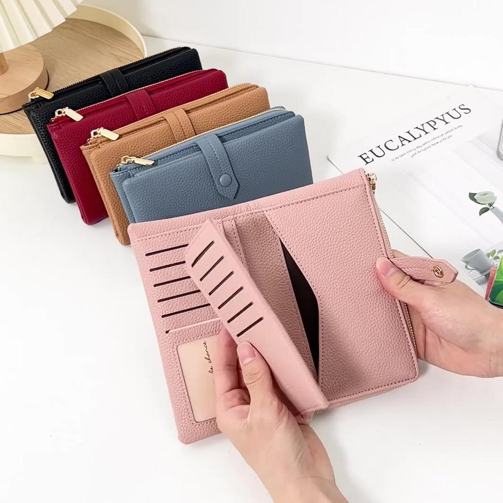 RenLianyi Women's Zipper Long Wallet, PU Synthetic Leather, Large Capacity, 12 Card Pockets, Coin Purse, Slim PassCommuter Card Slots, Slim,